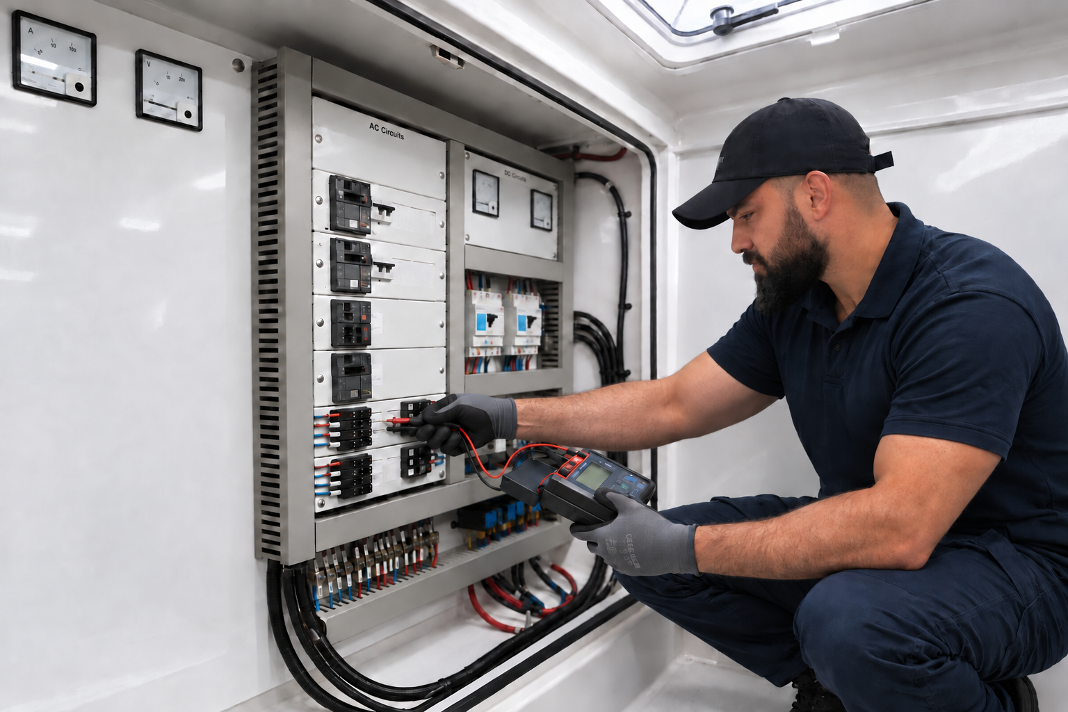 Marine electrical inspection at an onboard distribution panel